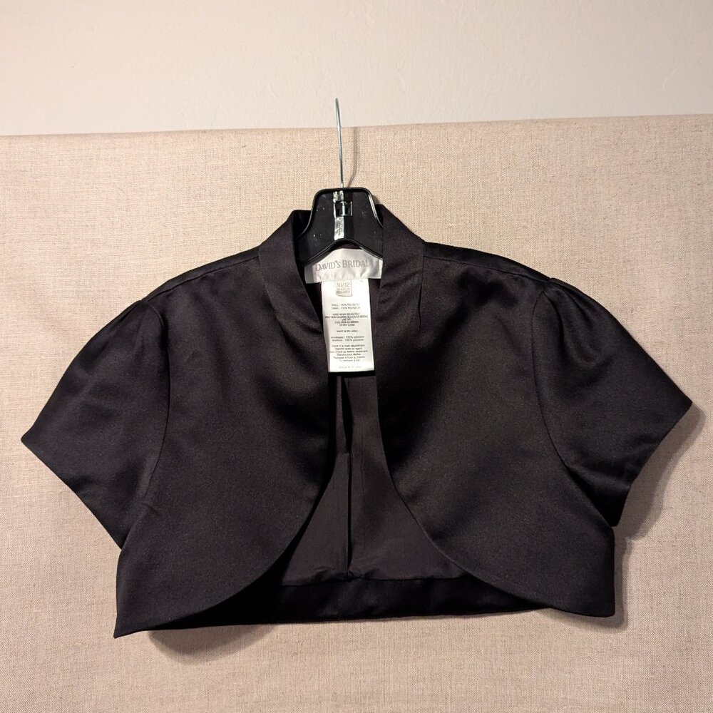 David’s Bridal Bolero Jacket Black Cap Sleeves,  Size 10/12